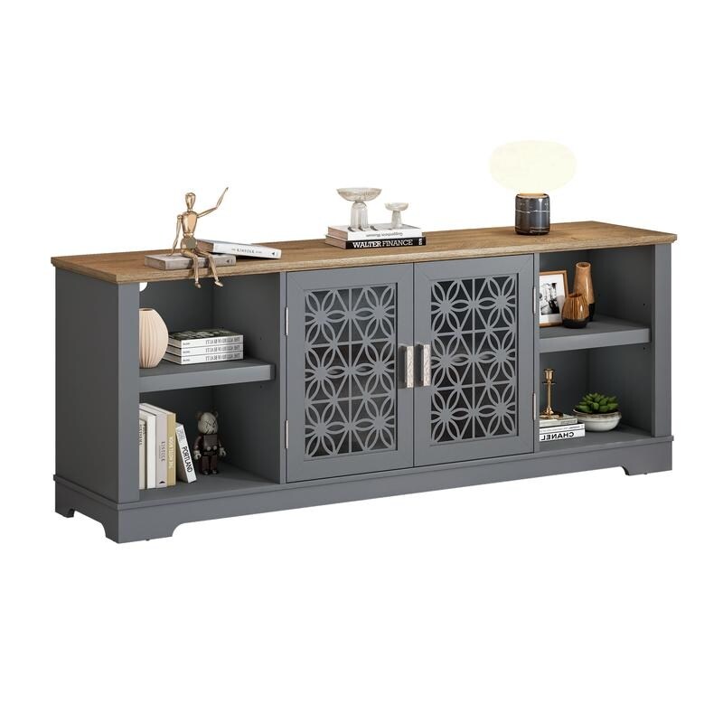 70 in. Rustic Decorative Floral Door TV Stand for up to 80 TVs