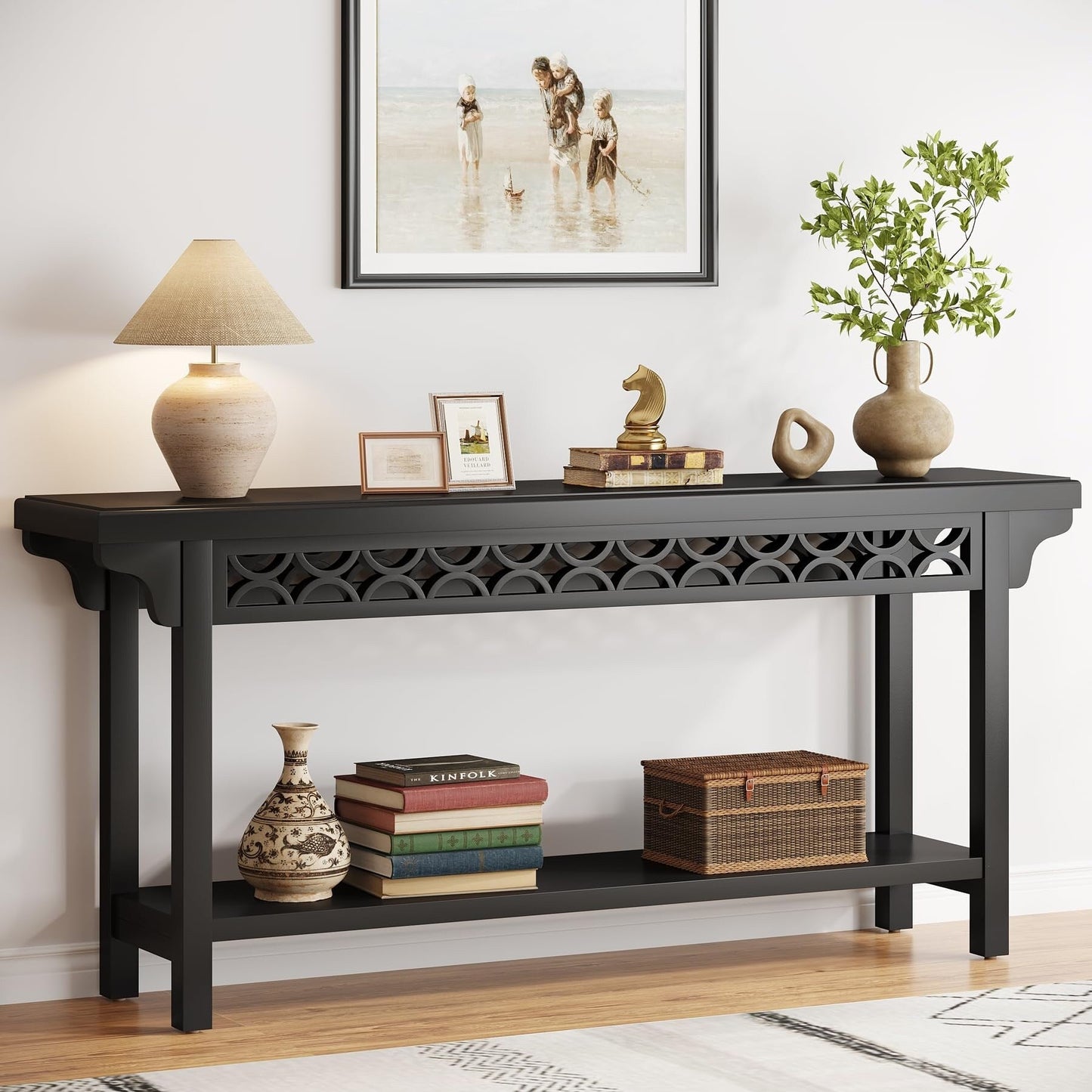 70.8 Inch Farmhouse Solid Wood Long Console Table Sofa Table