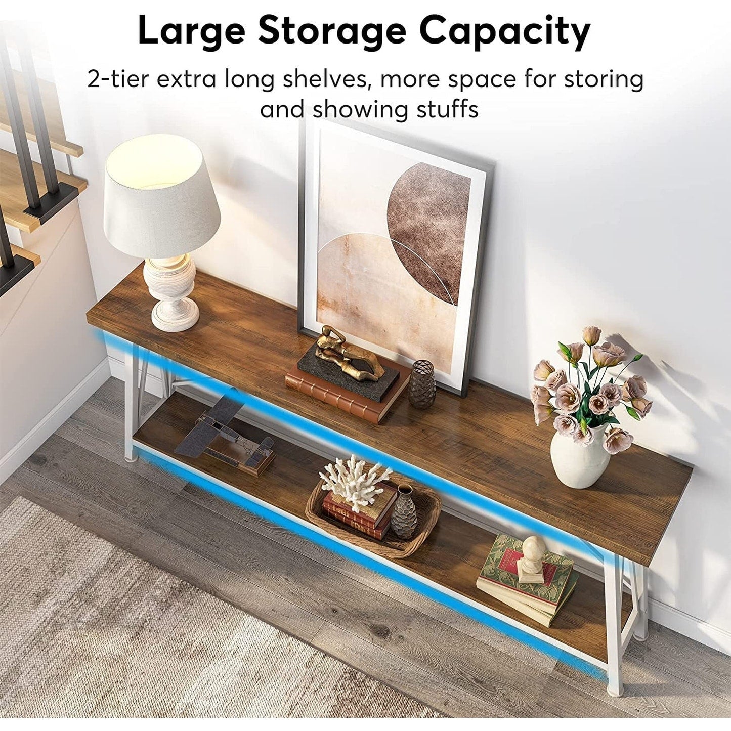 70.9 Inch Extra Long Sofa Table, Industrial Entry Console Table