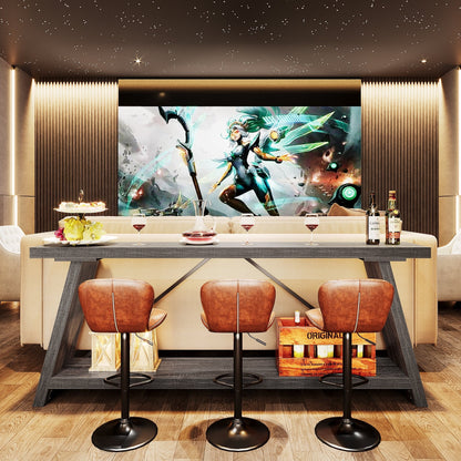 70.9 Inches Long Rustic Wood Console Sofa Table with Storage Shelf