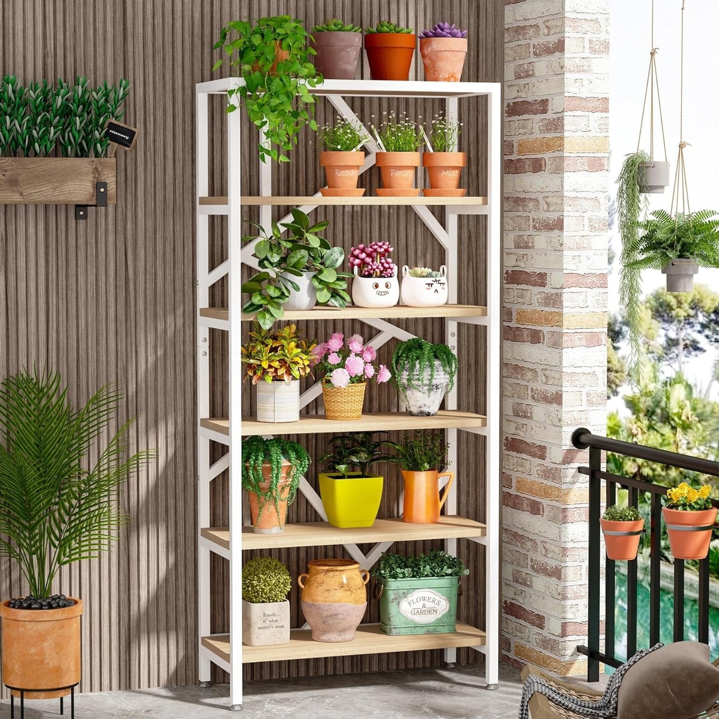 71 Industrial Bookshelf, 6 Tier Rustic Brown Wood Etagere Bookcase, Open Book Shelves