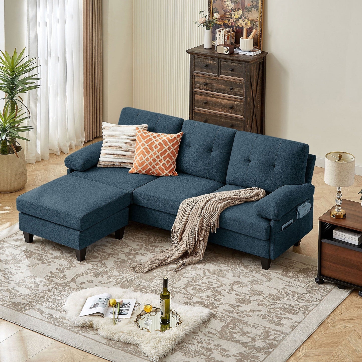 86.22 L Shaped Sectional Sofa with Side Storage Pockets