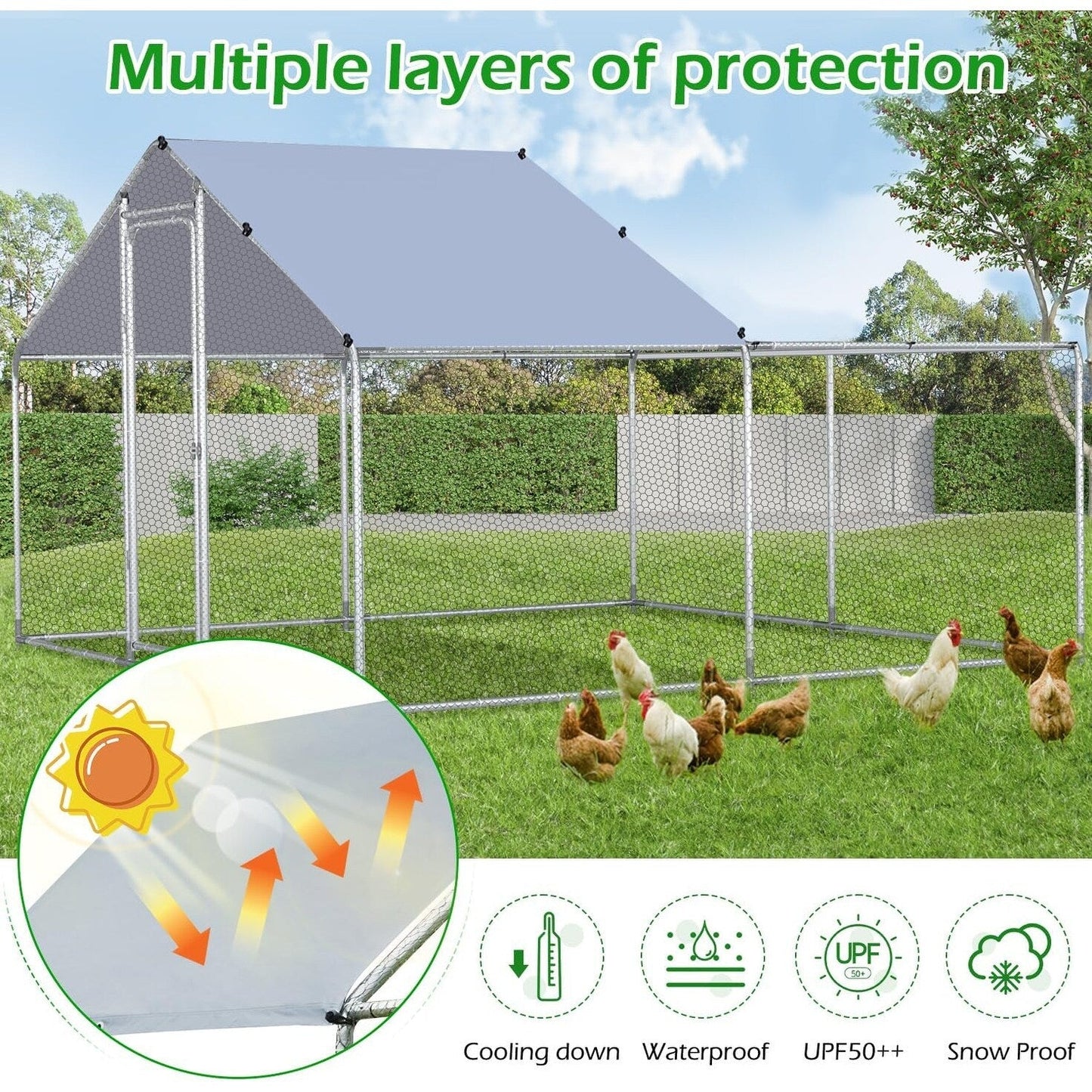 AECOJOY Large Metal Chicken Coop Run Walk-in Metal Chicken Cage
