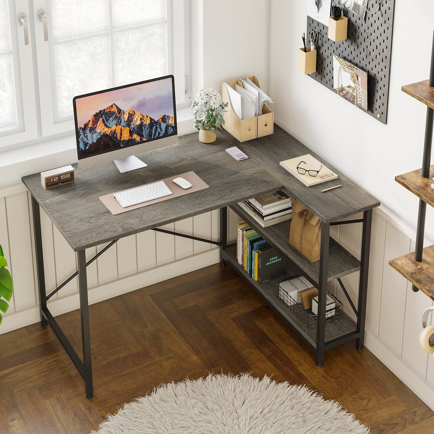 Small L Shaped Desk with Storage Shelves Corner Computer Desk