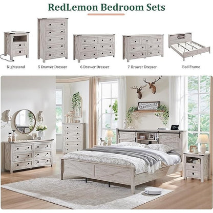 48 Tall Farmhouse 5 Drawer Wood Dresser, Chest of Drawers for Bedroom