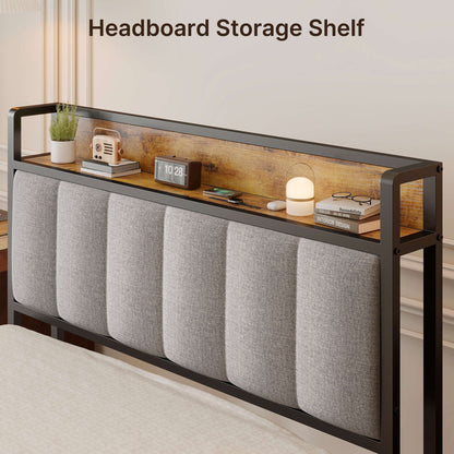 Twin / Full / Queen / King Size Metal Platform Bed Frame with Upholstered Storage Headboard