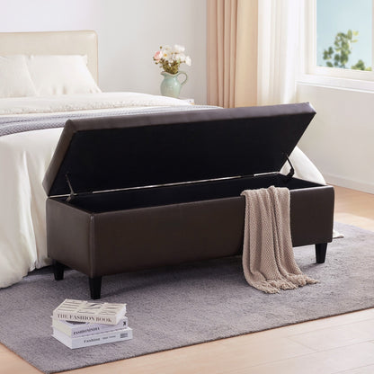 50.3 x 17.50 x 18 Upholstered Rectangular Storage Ottoman-Faux Leather