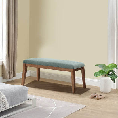 Upholstered Fabric Entryway Bench, Bedroom Bench for End of Bed Beige, Solid Wood 44-inch