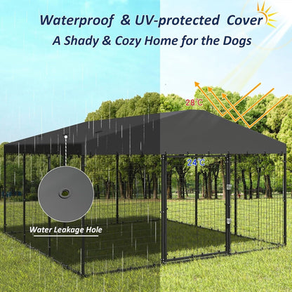 W 118 x D 118 x H 70 Large Outdoor Dog Kennel,Heavy Duty Dog Cage Enclosure with Waterproof Roof