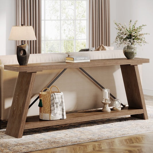 70.9 Inches Long Rustic Wood Console Sofa Table with Storage Shelf