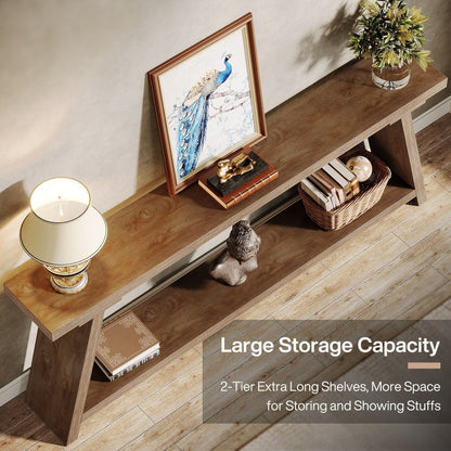 70.9 Inches Long Rustic Wood Console Sofa Table with Storage Shelf