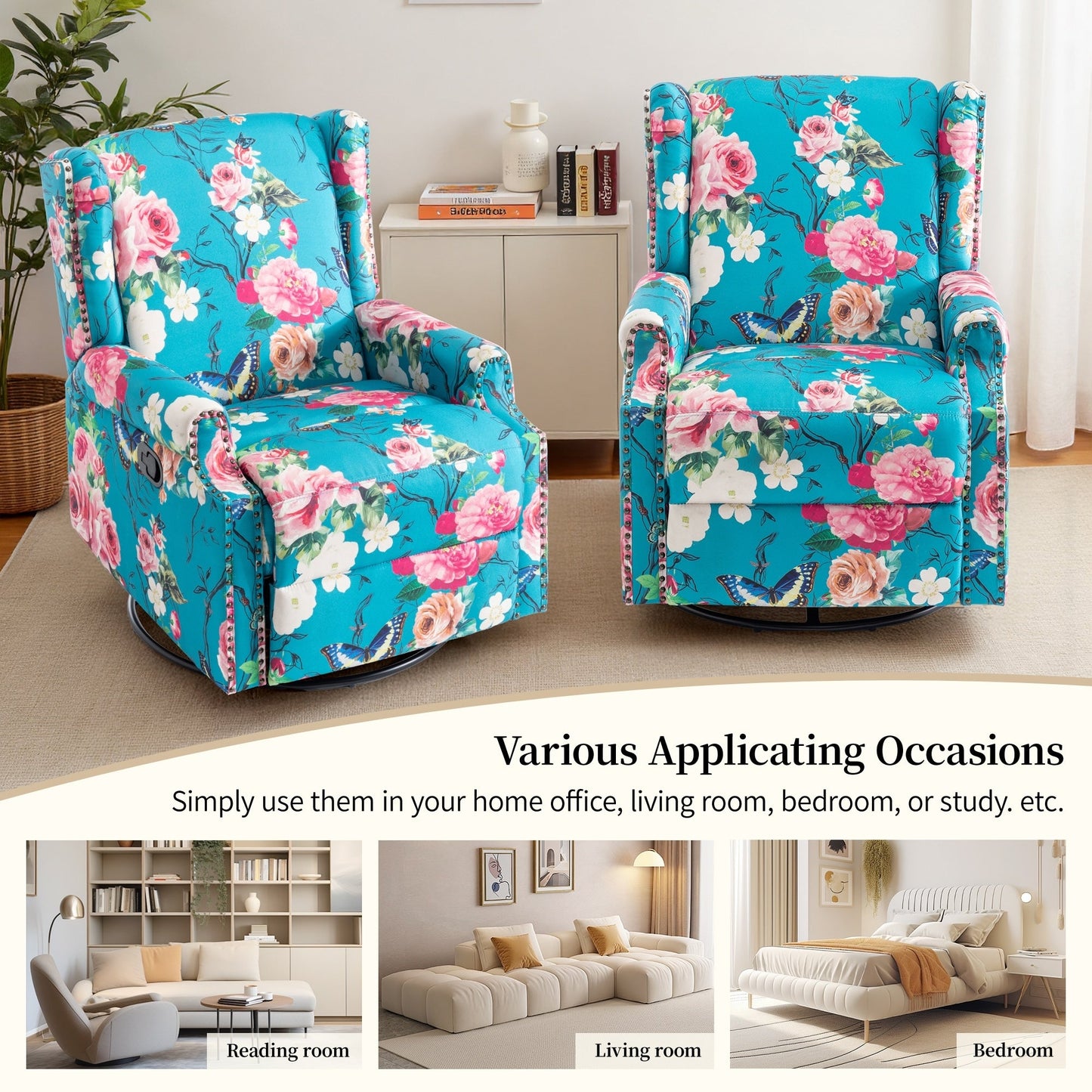 29'' W Pattern Swivel Glider Manual Push Back Recliner Chair Set of 2