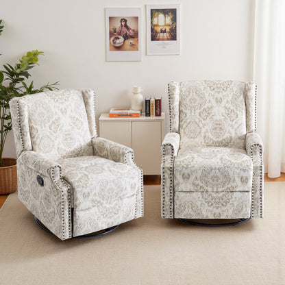 29'' W Pattern Swivel Glider Manual Push Back Recliner Chair Set of 2