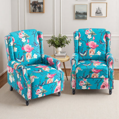 29'' W Vintage Floral Manual Push Back Recliner Chair Set of 2