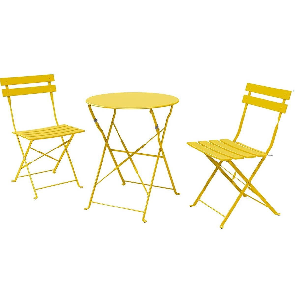 3pc Metal Folding Bistro Set, Weather-Resistant Outdoor/Indoor Conversation Set for Patio, Yard, Garden
