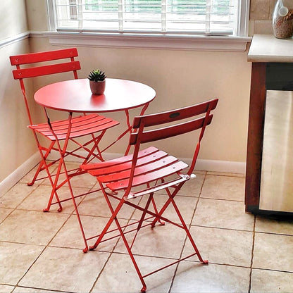 3pc Metal Folding Bistro Set, Weather-Resistant Outdoor/Indoor Conversation Set for Patio, Yard, Garden