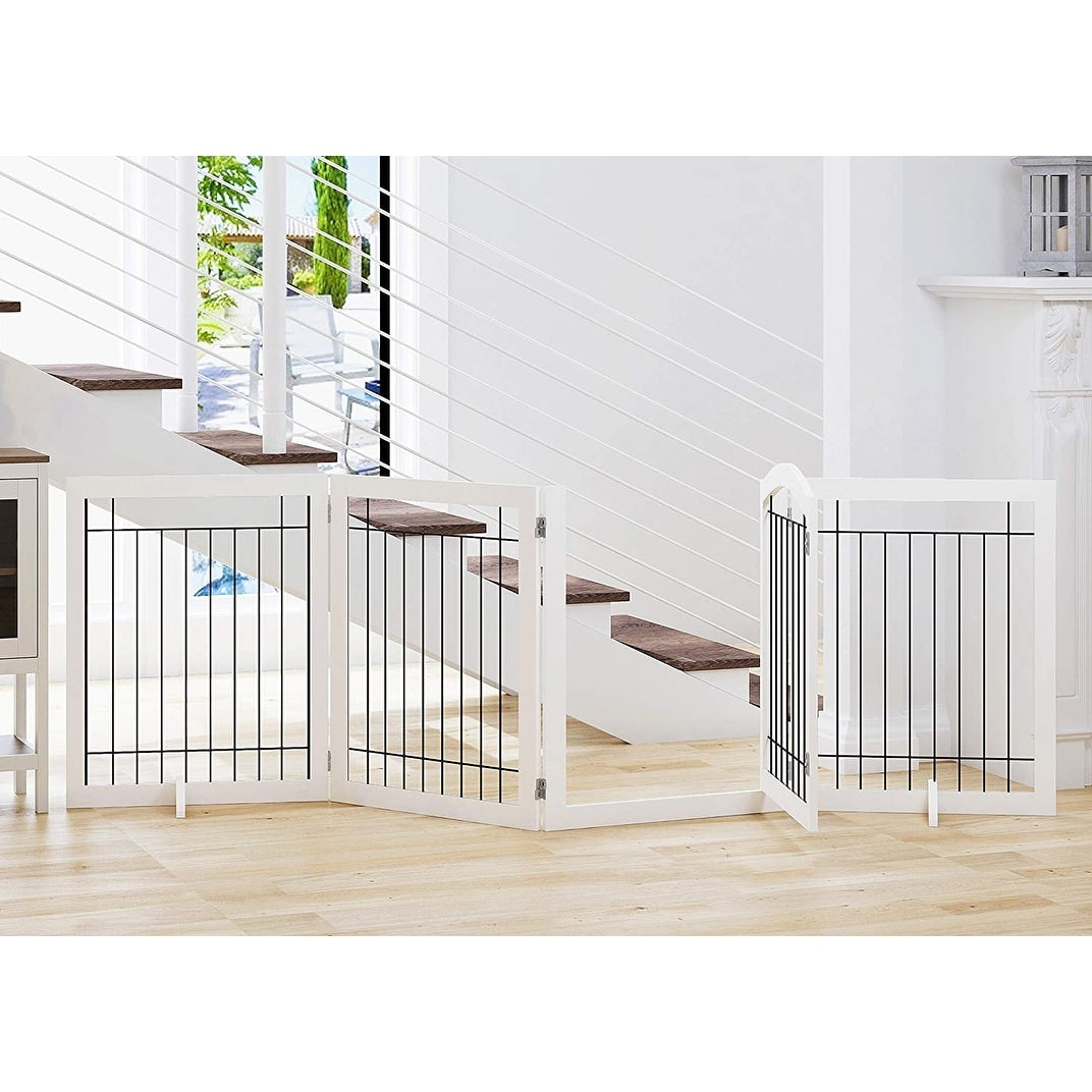 SPIRICH 96 inch Extra Wide 30 inches Tall Dog gate with Door Walk Through, Freestanding Wire Pet Gate,Pet Puppy Safety Fence