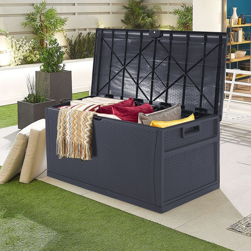 SUNCROWN 75-120 Gallon Weatherproof Resin Outdoor Storage Deck Box for Furniture and Supplies