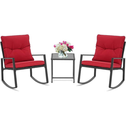 SUNCROWN 3-Piece Black Metal Outdoor Patio Rocking Bistro Set