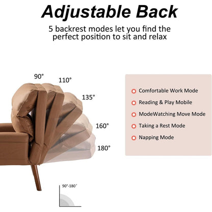 Soft Fabric Casual Living Room Armchair With Adjustable Backrest And Legs Stool