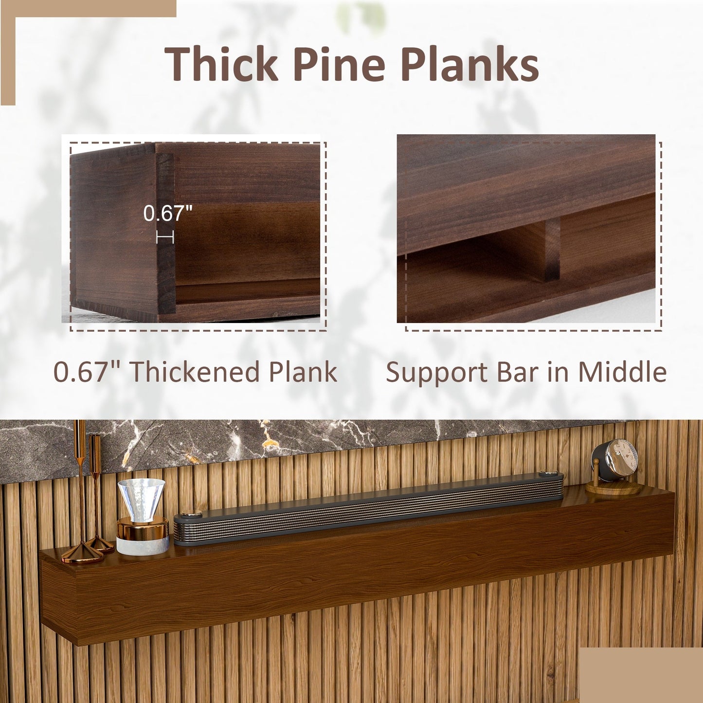 Solid Pine Wall Mounted Fireplace Mantel Floating Shelf