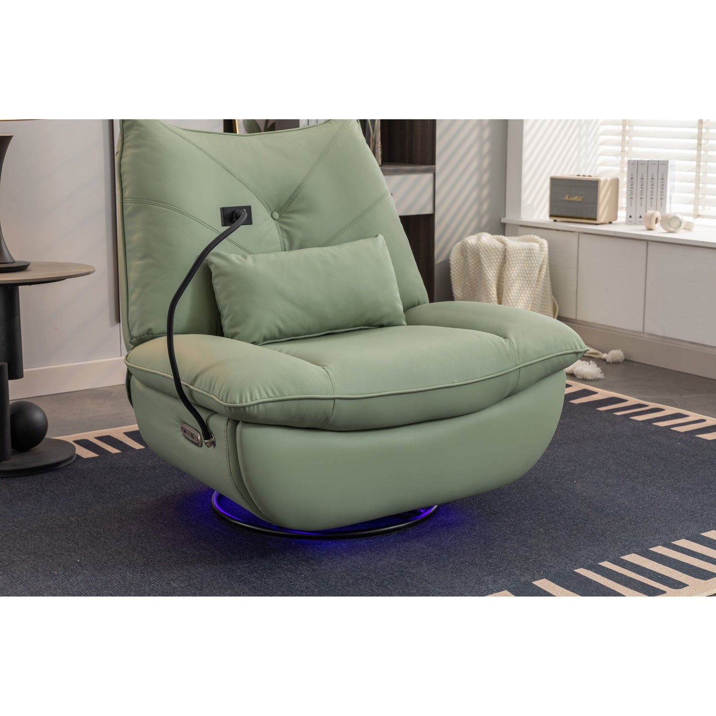 Swivel Glider Power Recliner with Bluetooth Speakers, Phone Holder, USB and Type-C Charging Ports, Hidden Arm Storage