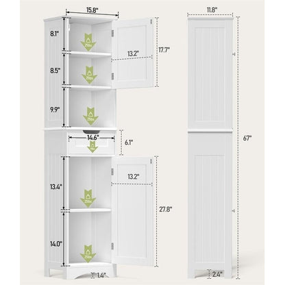 67'' Tall Bathroom Narrow Linen Cabinet, 5 Tiers Solid Wood Freestanding Storage Cabinet