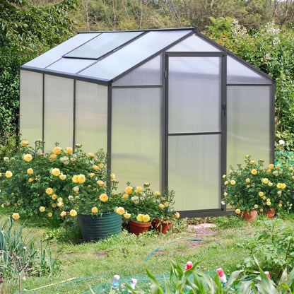 VEIKOUS Aluminum Walk-In Garden Greenhouse Kit with Adjustable Roof Vent and Lockable Door Grey