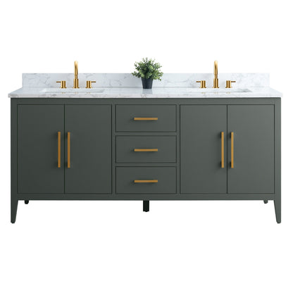 Vanity Art 72 Double Sink Bathroom Vanity Cabinet with Engineered Marble Top