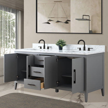 Vanity Art 72 Double Sink Bathroom Vanity Cabinet with Engineered Marble Top