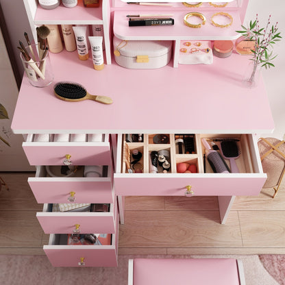 Vanity Set With Mirror and Lamp Home Makeup Dressing Table with Stool