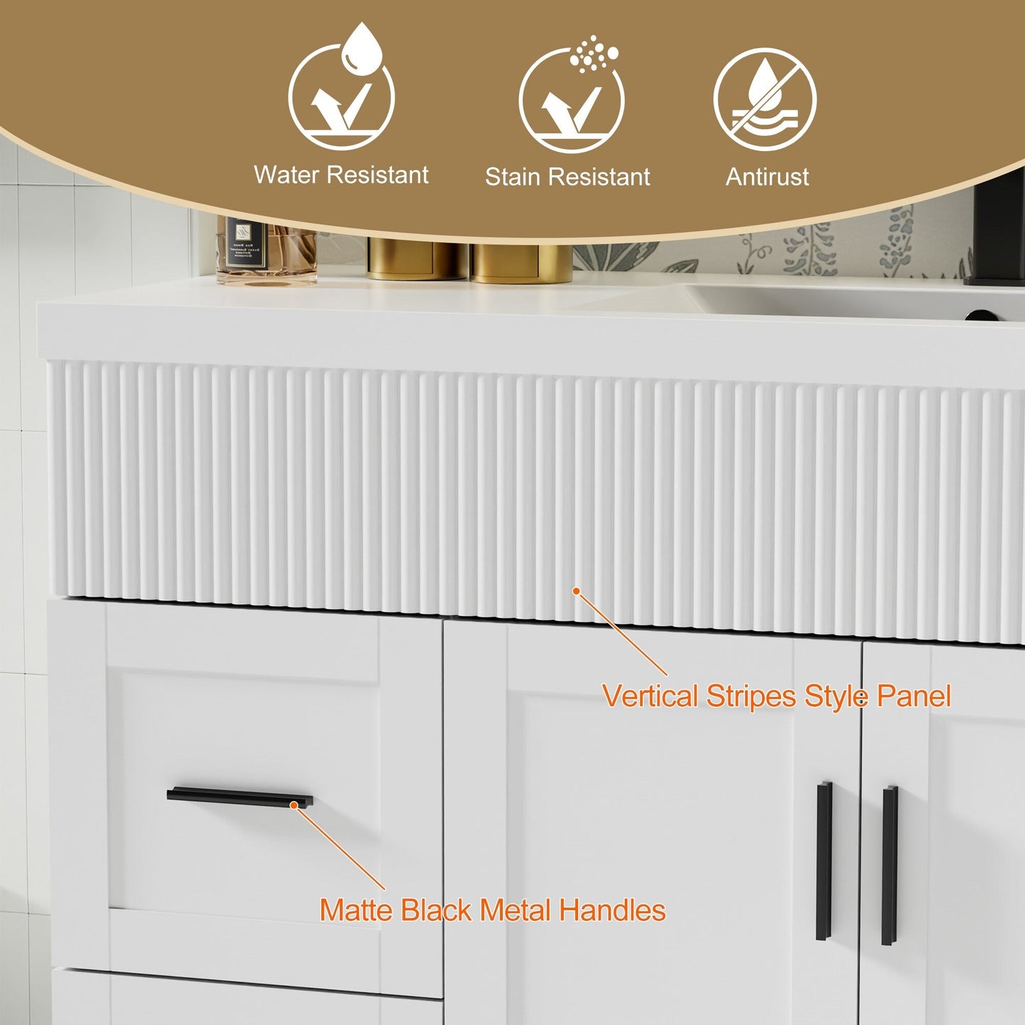 Wavy Line 30/36/48 Bathroom Vanity Set with Sink & Faucet