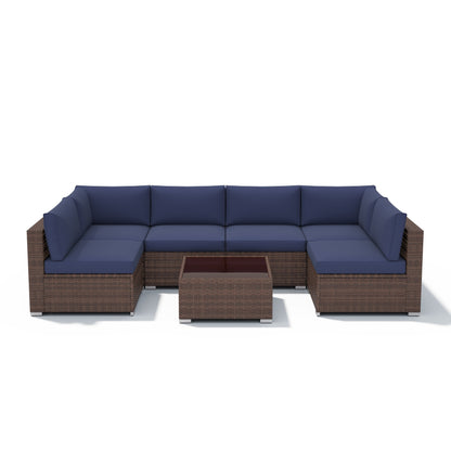 Wicker/ Steel 7-piece Outdoor Cushioned Sectional Sofa Set
