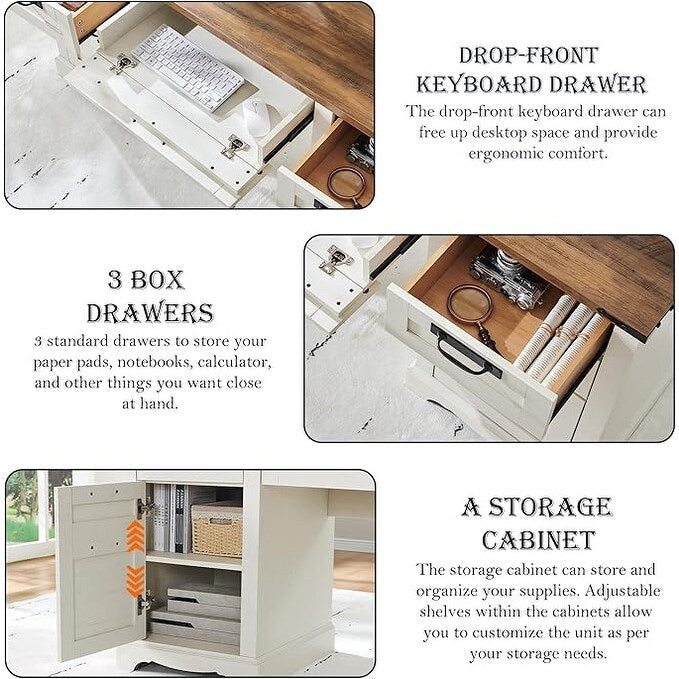 60 Farmhouse Executive Desk, Wood Home Office Desk, Computer Desk